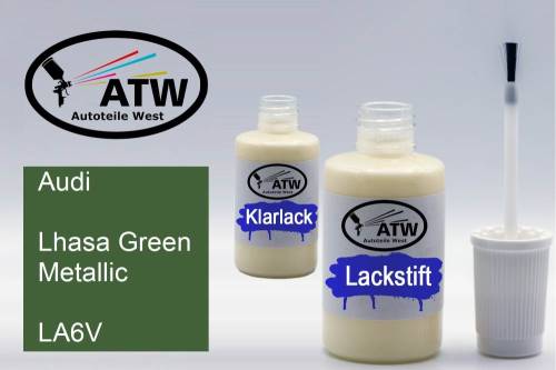 Audi, Lhasa Green Metallic, LA6V: 20ml Lackstift + 20ml Klarlack - Set, von ATW Autoteile West.